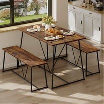 Pinmoco 47.5" Dining Table Set for 4, Wood Kitchen Table Set with Reinforced Metal Frame for Breakfast Nook and Small Space, Waterproof, Rustic