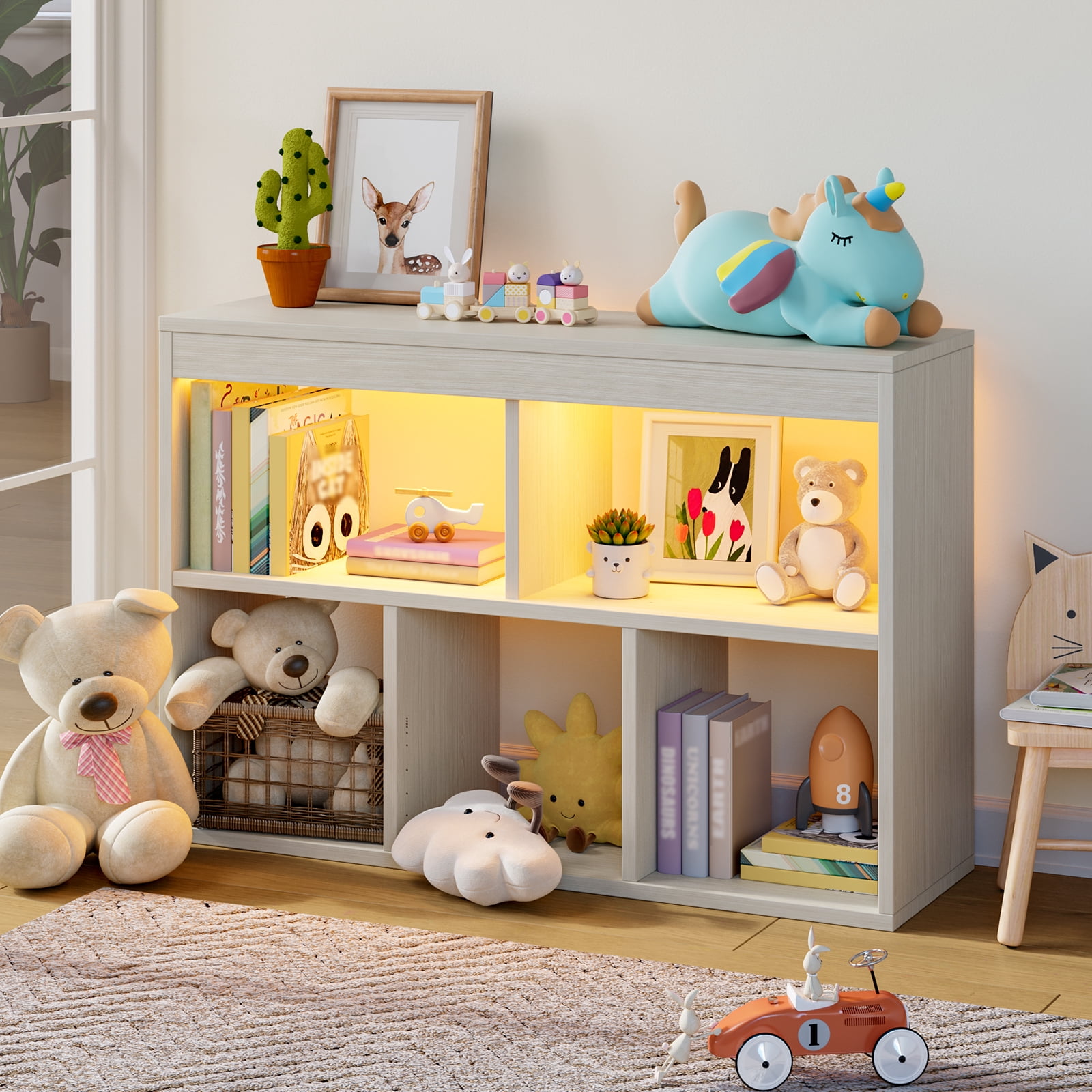 Pinmoco 5-Cube Reversible Toy Storage Organizer LED Kid's Shelf Multipurpose Bookcase, Gray