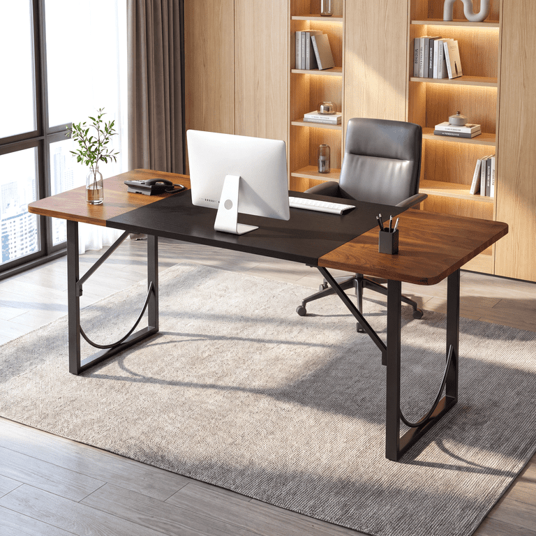 Pinmoco 63" Executive Desk, Lager Writing Desk with Metal Frame, Home ...