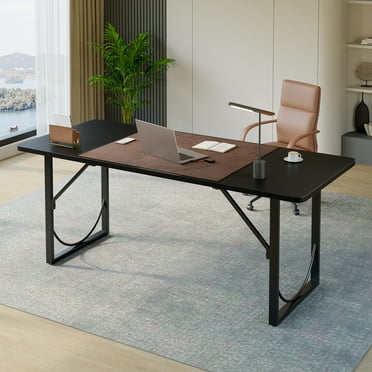 Pinmoco 63" Executive Desk, Lager Writing Desk with Metal Frame, Home and Office, Black