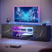 Pinmoco 63" LED TV Stand for TVs up to 70", Gaming Entertainment Center with Storage Cabinet and Adjustable Shelves, Black Marble