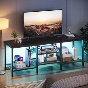 Pinmoco 63" TV Stand for TVs up to 70 Inch, LED Light Entertainment Center with Open Storage Shelves, TV Media Console Table for Living Room, Bedroom, Black