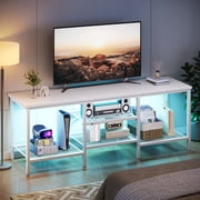 Pinmoco 63" TV Stand for TVs up to 70 Inch, LED Light Entertainment Center with Open Storage Shelves, TV Media Console Table for Living Room, Bedroom, White