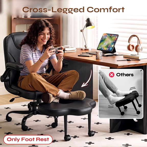 Pinmoco Retrofit Footrest for Office Chair, Height Adjustable, Cushion Attachment, Compatible with Most Mesh and Standard Desk Chairs, PU Black