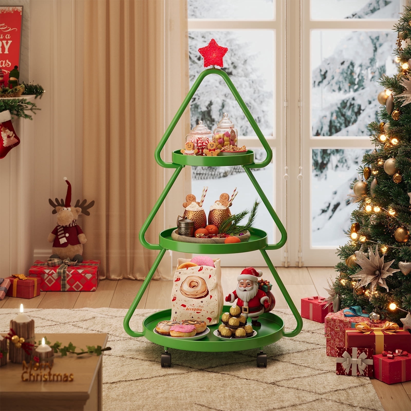 Pinmoco Christmas Tree Rolling Storage Cart, 3-Tier Metal Snack ...