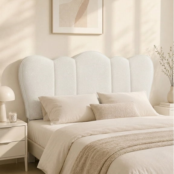 Pinmoco Chenille Upholstered Headboard for Full Bed, Height Adjustable Crown-Shaped Headboard, Starry Beige