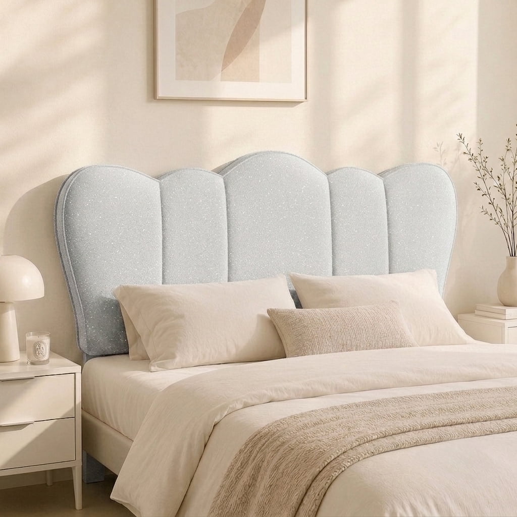 Pinmoco Chenille Upholstered Headboard for Full Bed, Height Adjustable Crown-Shaped Headboard, Starry Gray