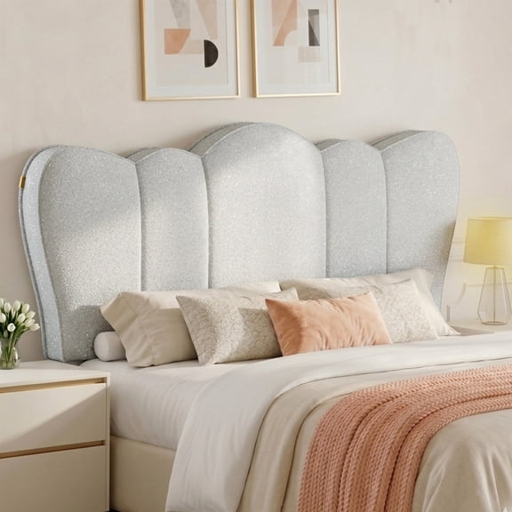 Pinmoco King Upholstered Headboard with Adjustable Height, Crown-Shaped Chenille Fabric Head Board, Starry Gray