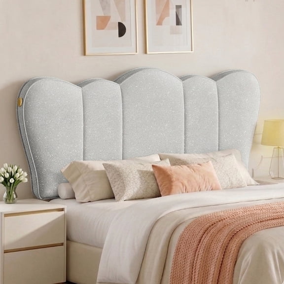 Pinmoco Queen Upholstered Headboard, Crown-Shaped Chenille Fabric Headboard with Height Adjustable Metal Legs, Starry Gray