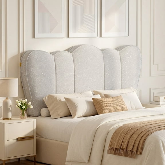 Pinmoco Queen Upholstered Headboard, Crown-Shaped Chenille Fabric Headboard with Height Adjustable Metal Legs, Starry Gray