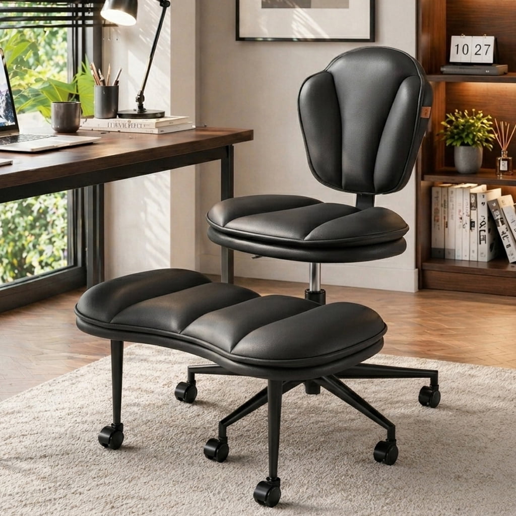Pinmoco Ergonomic Cross Legged Chair, Cloud Comfort Wide Seat Desk Chairs for Adhd,Meditation ,Yoga and Home Office with Strong Lumbar Support, Black