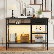 Pinmoco 42" Narrow Console Table with 5-Tier Storage Shelves and Fabric Drawer, Entryway Table Sofa Table with RGB LED Light for Living Room, Foyer, Hallway, Black
