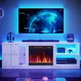 thumbnail image 1 of Pinmoco Electric Fireplace TV Stand for TVs up to 70", LED Entertainment Center With Cabinet & Shelves, TV Media Console Table for Living Room, Bedroom, White Marble, 1 of 9