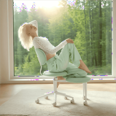 Pinmoco Leather Ergonomic Cross Legged Swivel Chair, Adjustable Height and Egg- Shaped, Meditation& ADHD Chair with Back Support, Home and Office, Macaron Green