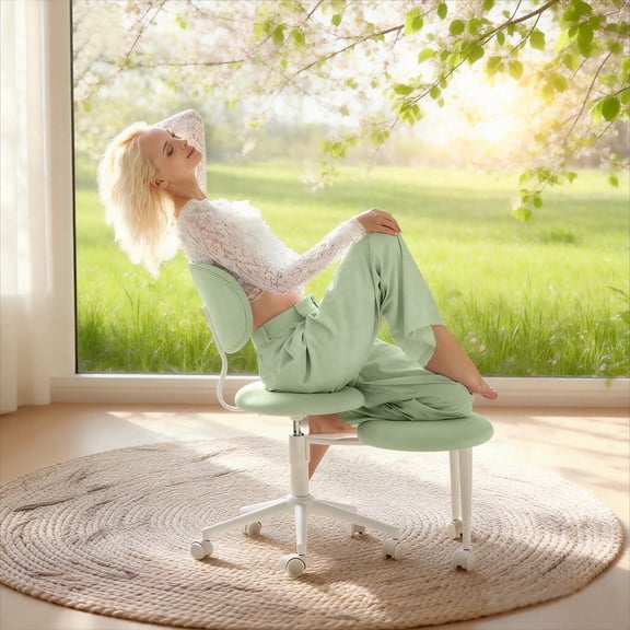 Pinmoco Ergonomic Criss Cross Chair with Wheels, Swivel Armless PU Leather Office Chair, Swivel Wide Seat ADHD Chair for Kids and Teens, Sage Green