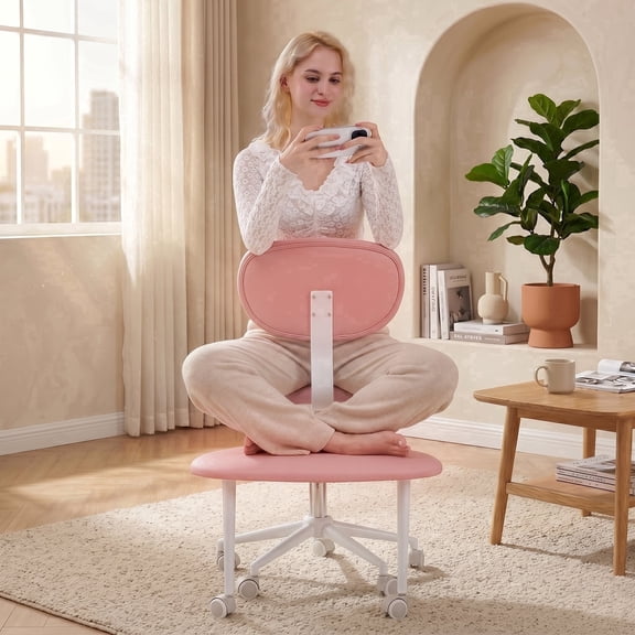 Pinmoco Adjustable Height Ergonomic Adhd Chair, Meditation Chair with Lumbar Support, Home Office Chair, Blush Pink