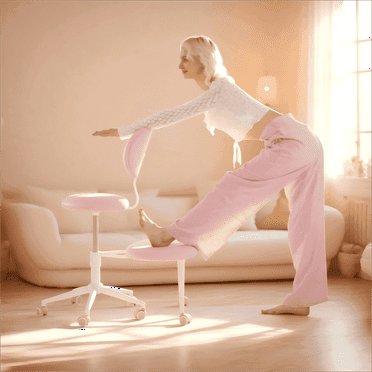 Pinmoco Leather Ergonomic Cross Legged Swivel Chair, Adjustable Height and Egg- Shaped, Meditation& ADHD Chair with Back Support, Home and Office, Macaron Pink