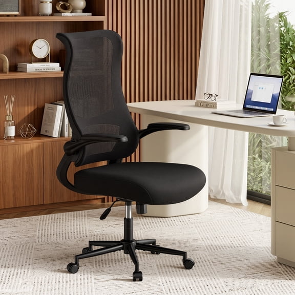Pinmoco Ergonomic Mesh Back Office Chair with Flip-Up Arms, Adjustable Height and Tilt Function, Colorful Home Office Desk Chair, Black