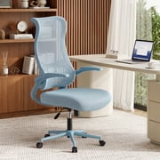 Pinmoco Ergonomic Mesh Back Office Chair with Flip-Up Arms, Adjustable Height and Tilt Function, Rolling Home Office Desk Chair, Blue
