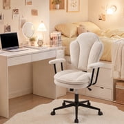 Pinmoco Ergonomic Teddy Velvet Office Chair, Tulip Petal Competer Desk Chair with Padded Arms for Adults, 300 lbs Capacity, Beige