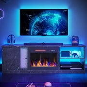 Pinmoco Electric Fireplace TV Stand for TVs up to 70", LED Entertainment Center With Cabinet, Gray