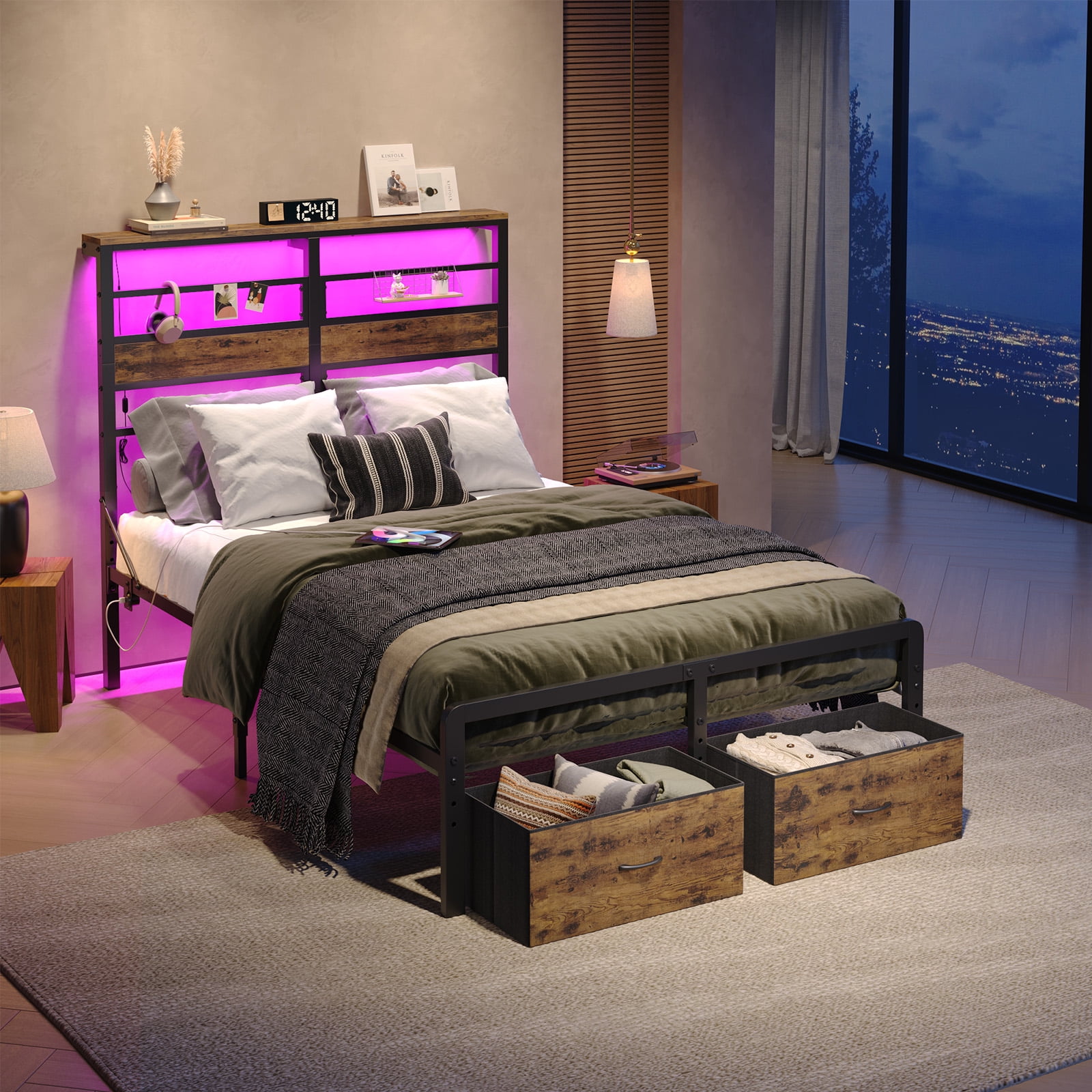 brooklyn、蜜芋 40kg Pinmoco LED Full Bed Frame with 49.2