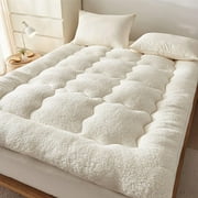 Pinmoco Extra Thick King Mattress Topper, Cozy Warm-retaining Sherpa Mattress Pad Pillow Top Thick Fleece Soft Mattress Protector Cover, Machine Washable