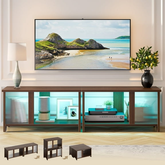 Pinmoco LED TV Stand for TVs up to 65'', Expandable Side by Side or Stacking TV Stand with Storage, Rustic