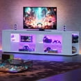 thumbnail image 1 of Pinmoco LED TV Stand for TVs up to 80", Gaming Entertainment Center with Side Bookshelf and 4 Open Shelves, White, 1 of 12