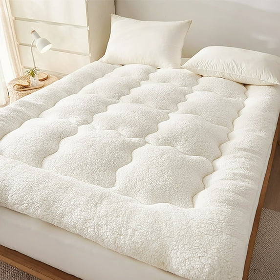 Pinmoco Extra Thick Queen Mattress Topper, Cozy Warm-retaining Sherpa Mattress Pad Pillow Top Thick Fleece Soft Mattress Protector Cover, Machine Washable
