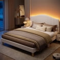 thumbnail image 1 of Pinmoco Queen Upholstered Bed Frame with Adjustable Arc-shaped Headboard, LED Platform Bed, Teddy Velvet White, 1 of 10