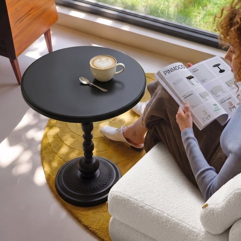 Pinmoco Round Side Table, Metal End Table, Anti-Rust and Waterproof Small Coffee Table for Living Room Bedroom Balcony, Black
