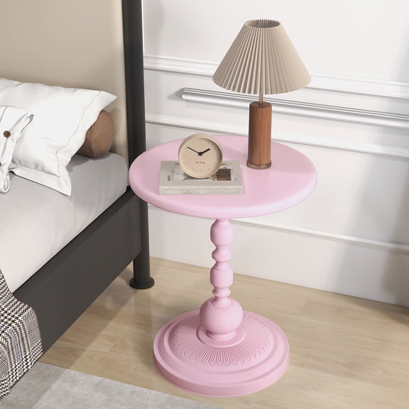 Pinmoco Round Side Table, Metal End Table, Anti-Rust and Waterproof Small Coffee Table for Living Room Bedroom Balcony, Pink