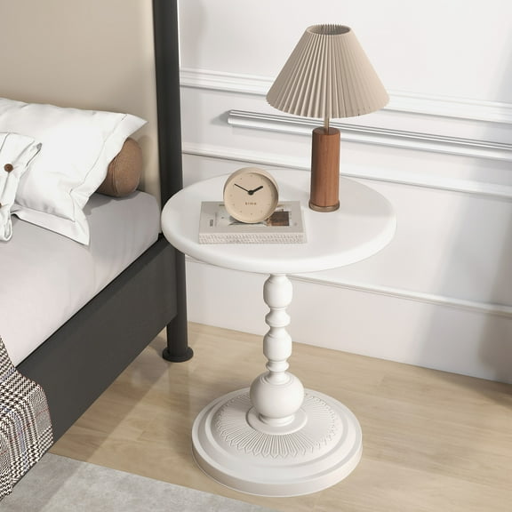 Pinmoco Round Side Table, Metal End Table, Anti-Rust and Waterproof Small Coffee Table for Living Room Bedroom Balcony, White