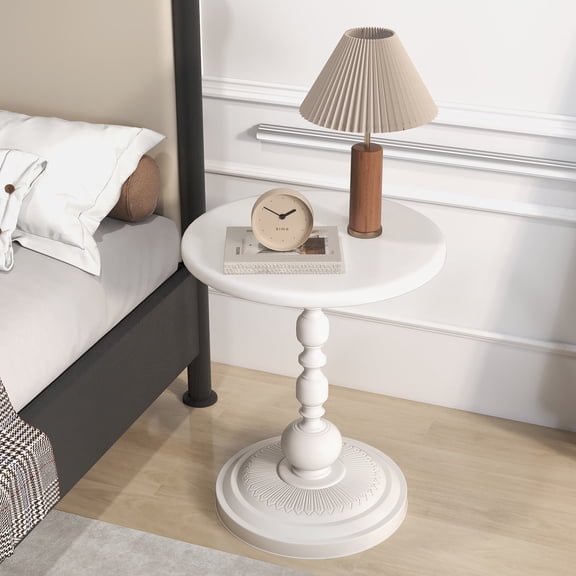 Pinmoco Round Side Table, Metal End Table, Anti-Rust and Waterproof Small Coffee Table for Living Room Bedroom Balcony, White