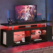 Pinmoco LED TV Stand for TVs up to 70", High Gloss Large Gaming Entertainment Center with Adjustable Shelf PS5 Storage TV Cabinet, Black