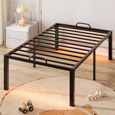 Pinmoco Twin Bed Frame with Dual LED Lights and Charging, Heavy Duty Metal Platform Bed with 16.5'' Large Under Bed Storage Space, Black