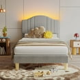 thumbnail image 1 of Pinmoco Twin Upholstered Bed Frame with Adjustable Arc-shaped Headboard, LED Platform Bed, Gray Fabric, 1 of 10