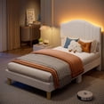 thumbnail image 1 of Pinmoco Twin Upholstered Bed Frame with Adjustable Arc-shaped Headboard, LED Platform Bed, Teddy Velvet White, 1 of 10