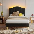 thumbnail image 1 of Pinmoco Twin Upholstered Bed Frame with Adjustable Arc-shaped Headboard, LED Platform Bed, Teddy Velvet Black, 1 of 8