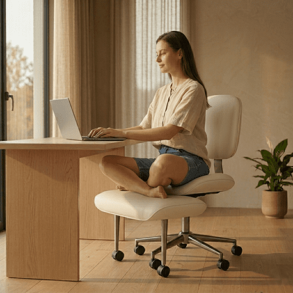 Pinmoco Extra Wide Armless Office Chair for Cross Legged Sitting, Ergonomic Swivel Desk Chair with Faux Leather, Comfy Task Chair for Home Office, Gaming & Meditation, Off White