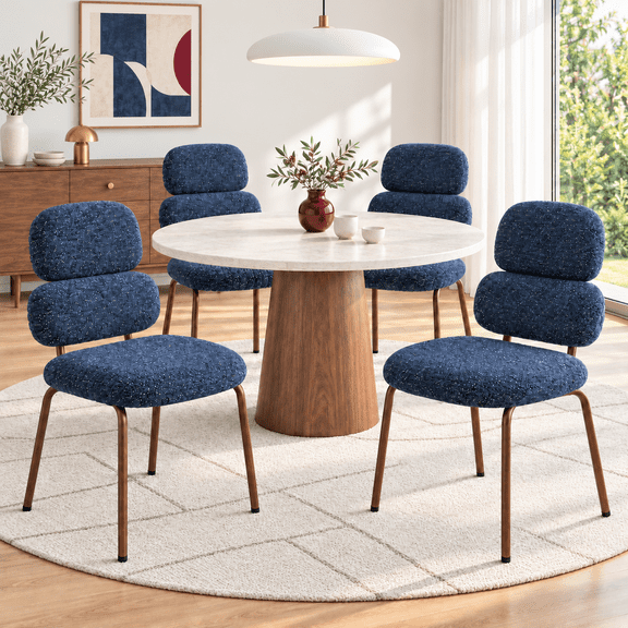 Pinmoco Upholstered Dining Chairs Set of 4, Chenille Kitchen Chairs with Padded Seat, Metal Legs, Starry Navy Blue