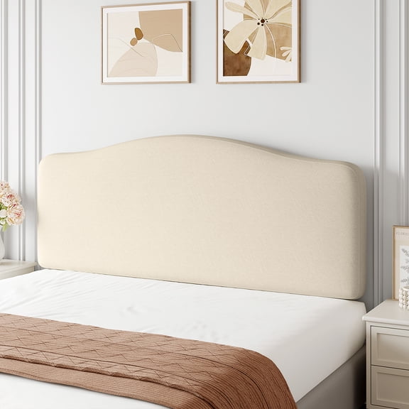 Pinmoco Upholstered Headboard for Full Bed, Height Adjustable and Memory Foam Arc-shaped Head Board, Beige