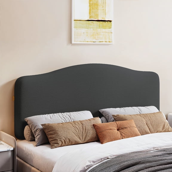 Pinmoco Upholstered Headboard for Full Bed, Height Adjustable and Memory Foam Arc-shaped Head Board, Gray
