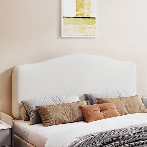 Pinmoco Upholstered Headboard for Full Bed, Height Adjustable and Memory Foam Arc-shaped Head Board, White