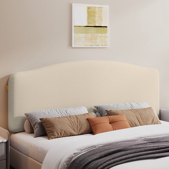 Pinmoco Upholstered Headboard for King Bed, Height Adjustable and Memory Foam Arc-shaped Head Board, Beige