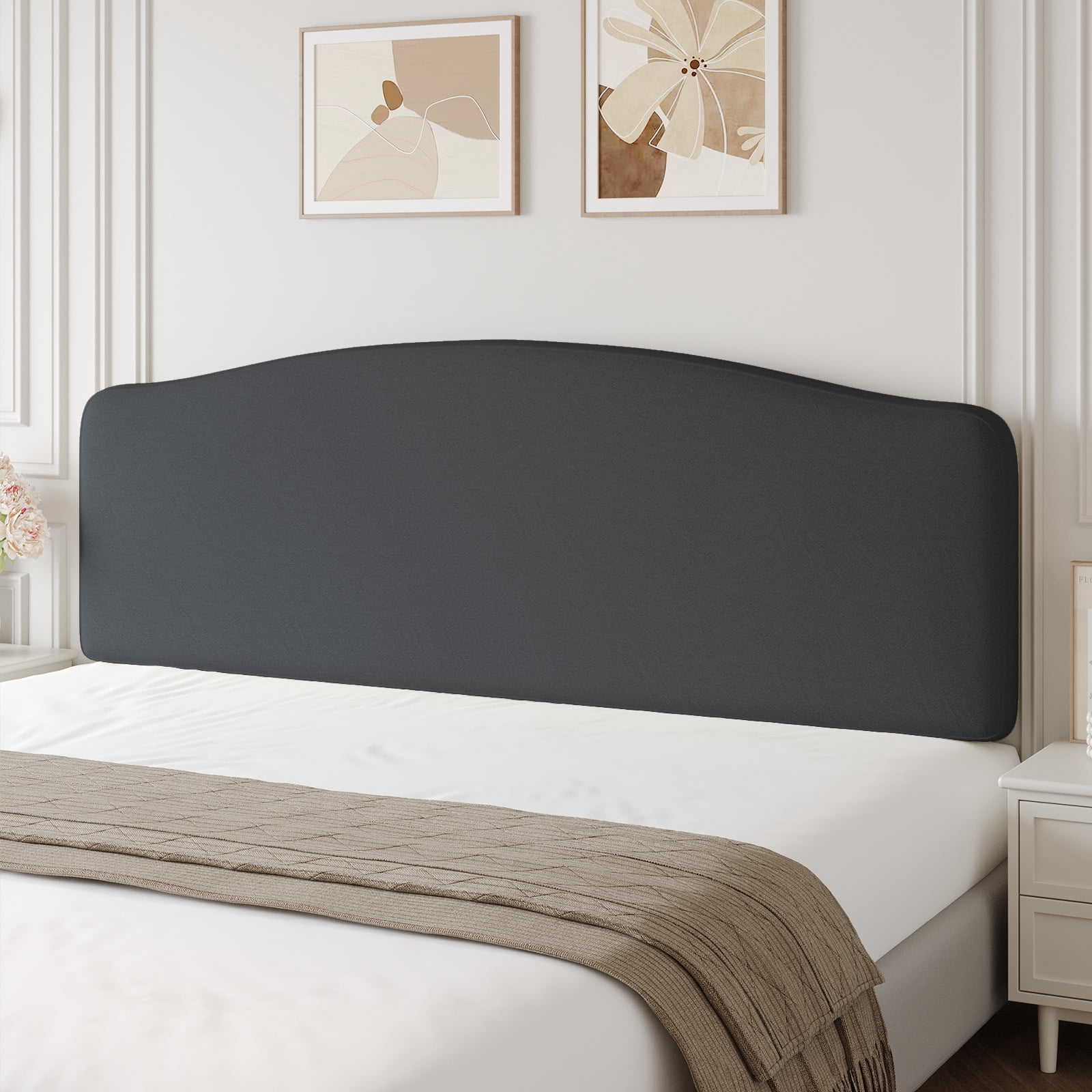 Pinmoco Upholstered Headboard for King Bed, Height Adjustable and Memory Foam Arc-shaped Head Board, Gray
