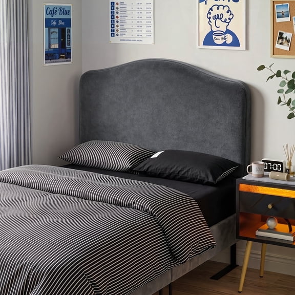 Pinmoco Upholstered Headboard for Twin Bed, Height Adjustable and Memory Foam Arc-shaped Head Board, Gray