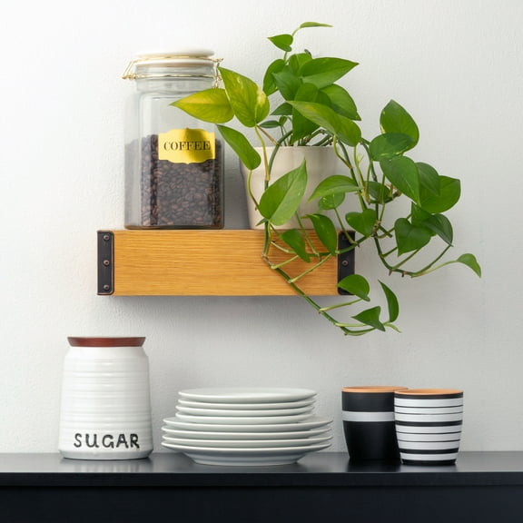 Pinnacle 12" Reclaimed Wood Vintage Industrial Floating Ledge Shelf with Bronze Riveted Corners