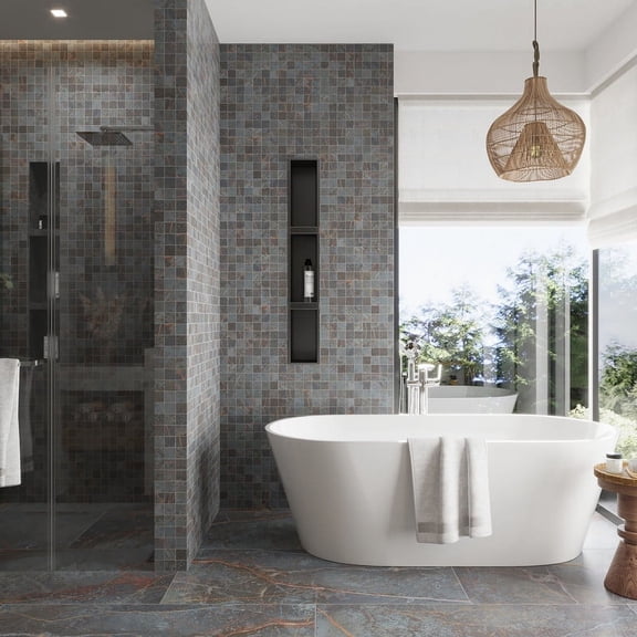 Pinnacle 12 x 12 in. Matte Dark Gray Blue, Orange Vein Porcelain Mosaic Wall and Floor Tile (10.76 sq ft/case) - 11 Pack